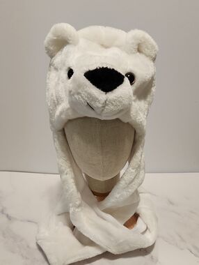 White Bear Plush Winter Hat  Unisex Soft Fur